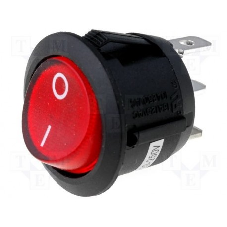 Inter à bascule unipolaire lumineux 250Vac 6Amp. rouge