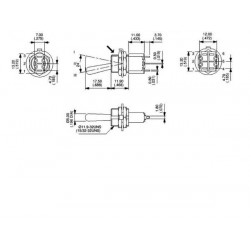 Inverseur miniature à levier DPDT 2R/T mom / off / mom Ø perçage 12mm